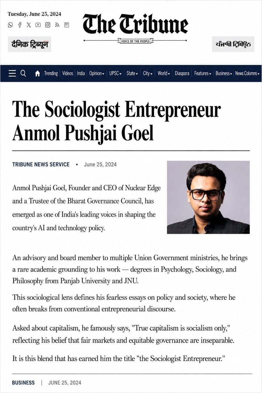 The Tribune: The sociologist entrepreneur